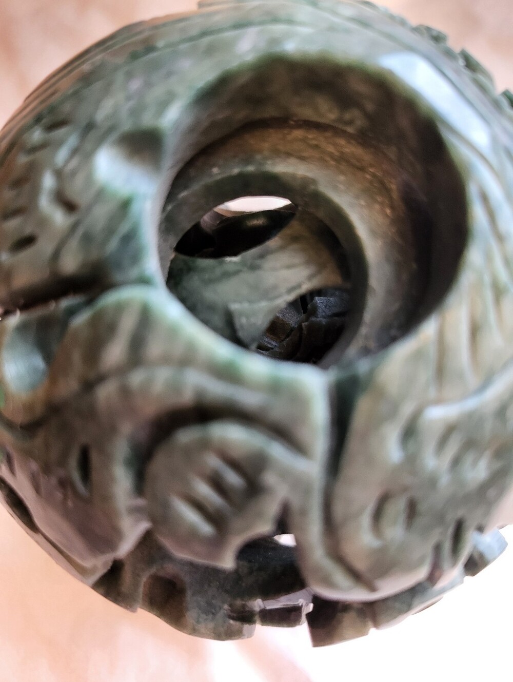 Handcarved 5 × 4 Inch Jadeite Chinese Puzzle Rotating Layers Ball Sphere - Picture 12 of 13